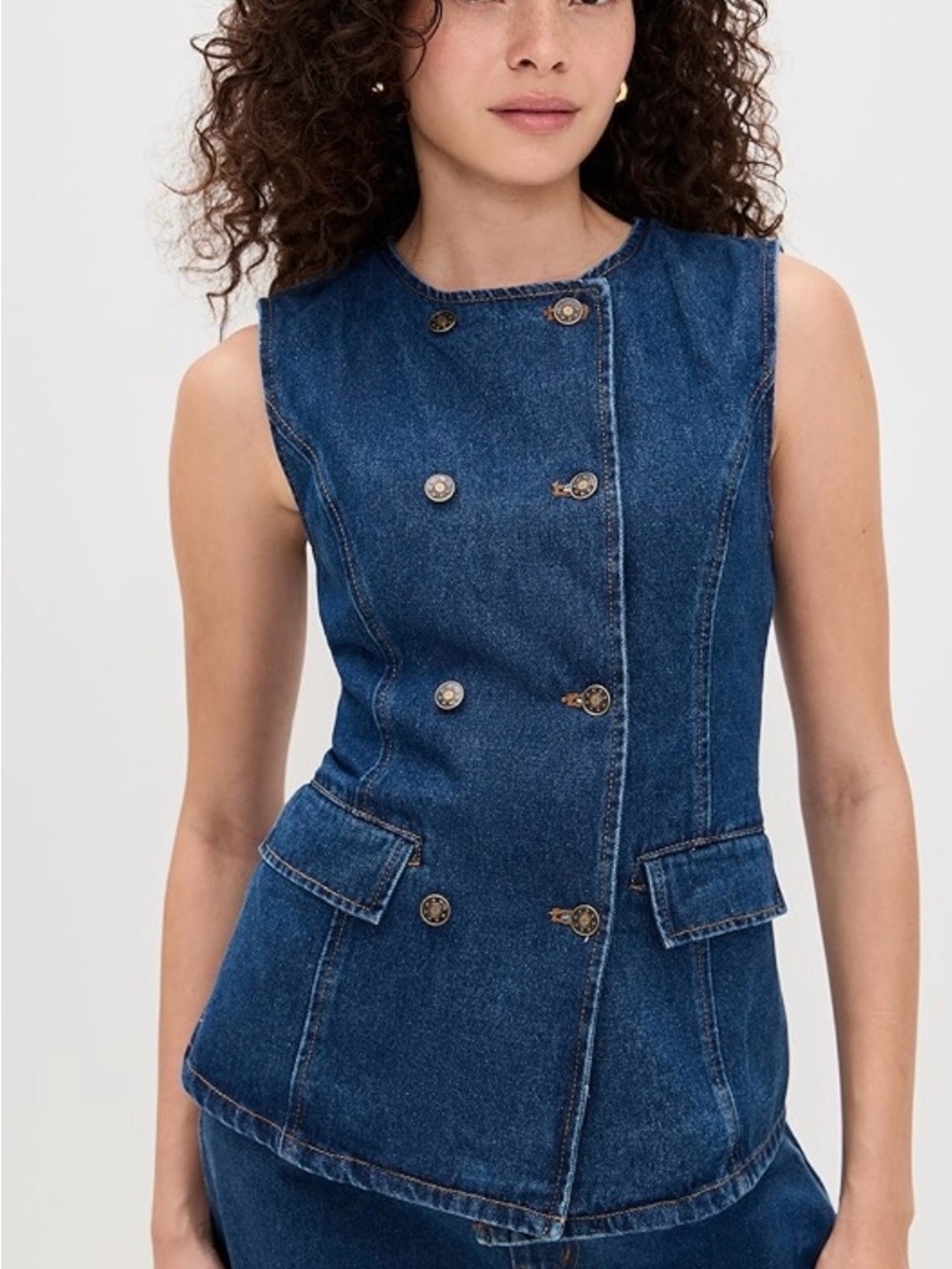 Lioness Double-Breasted Denim Vest in Deep Blue